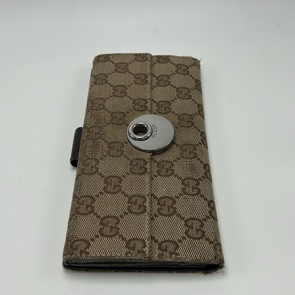 Authentic Vintage Gucci Double Snap Brown Web Long Wallet - Picture 7 of 13